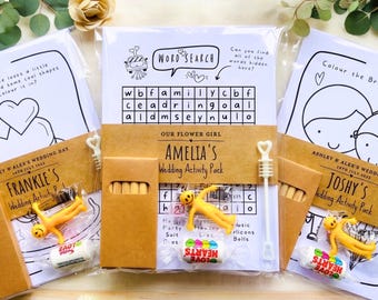 Personalised Pre Filled Wedding Activity Pack for Kids. Children, Flower Girl, Page Boy Favour
