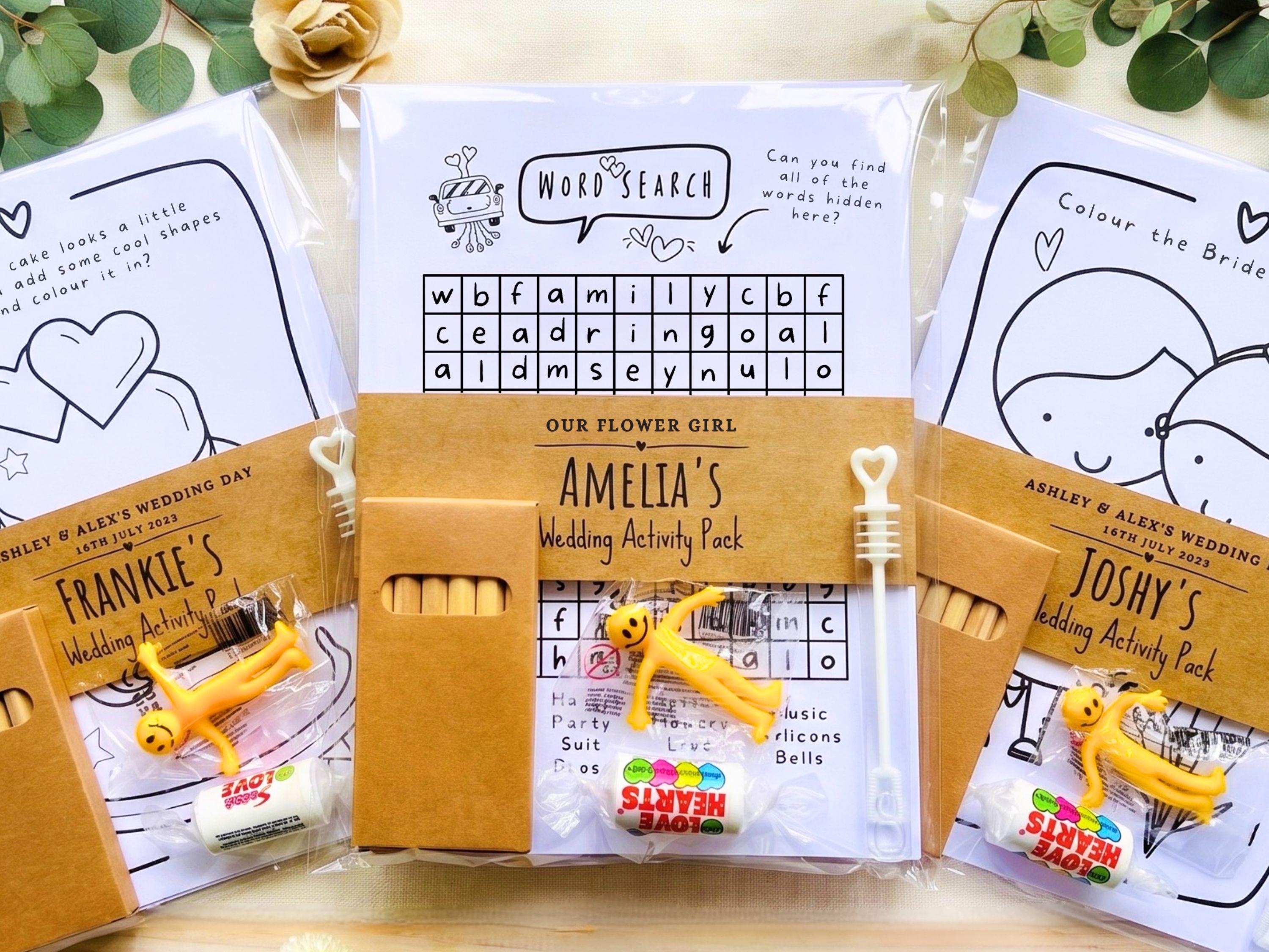 Personalised Pre Filled Wedding Activity Pack for Kids. Children, Flower Girl, Page Boy Favour