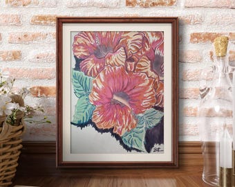 Red Hibiscus Flower Art Print | Tropical Botanical Wall Decor | Plant Lover Gift