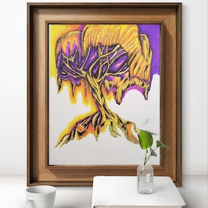 Purple & Yellow Weeping Willow Tree Art Print - Vintage Tree Artwork, Botanical Prints, Vibrant Abstract Nature Wall Art for Home or Office