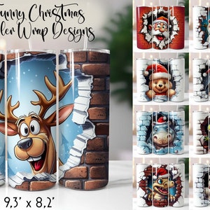 Funny Christmas Tumbler Wrap: Santa Breaking Brick Wall (Digital Download)