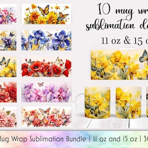 Floral Butterfly Mug Wrap Sublimation Bundle (Digital Download)