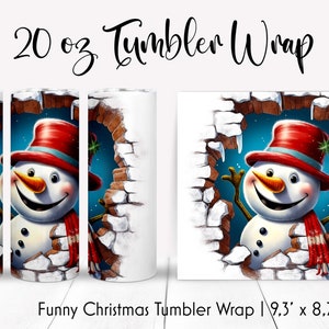 Funny Snowman Christmas Tumbler Wrap: Broken Brick Wall (Digital Download)