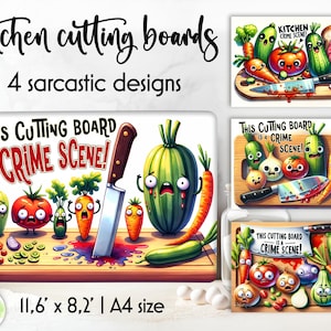 Funny Kitchen Cutting Board Designs, Crime Scene Cutting Board PNG Bundle, Sarcastic Kitchen Decor, Vegetable Humor Sublimation Files