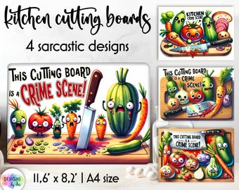 Funny Kitchen Cutting Board Designs, Crime Scene Cutting Board PNG Bundle, Sarcastic Kitchen Decor, Vegetable Humor Sublimation Files