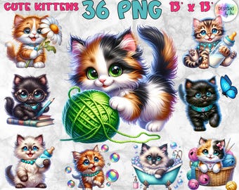 かわいい子猫のクリップアート | 愛らしい猫のイラスト | 遊び心のある漫画の子猫のバンドル | 猫好きのクリップアートのバンドル | デジタルダウンロード