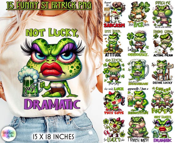 Sarcastic Sublimation Bundle, Grumpy Frog Shirt Design, St Patrick Humor Sublimation, Lucky Frog Sublimation, Irish Frog Clipart