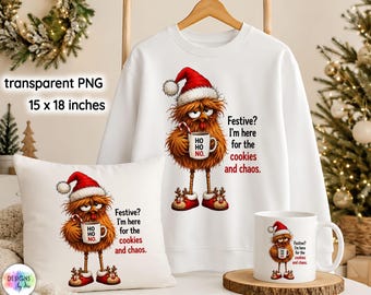 Funny Christmas Chicken Sublimation, Cookies and Chaos PNG, Sarcastic Christmas Shirt Design, Funny Christmas Quote PNG, Digital Download