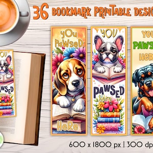 Paquete de marcadores divertidos para amantes de los perros / Marcadores de perros / You Pawsed Here PNG / Marcadores para amantes de los perros / Club de lectura / Marcadores imprimibles