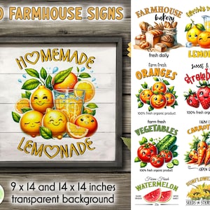 Zestaw znaków Farmhouse | Znaki Cottagecore Farm | Fresh Lemonade Sigh PNG | Znak Carrot Patch | Świeże owoce z farmy | Świeże warzywa z farmy