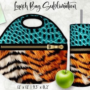 Lunch Bag Sublimation Bundle 20 oz Tumbler Wrap Bundle Animal Print Patterns Realistic Fur Texture Designs Embossed Leather Effect image 2