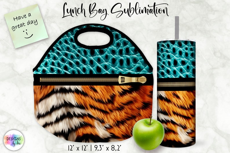 Lunch Bag Sublimation Bundle 20 oz Tumbler Wrap Bundle Animal Print Patterns Realistic Fur Texture Designs Embossed Leather Effect image 2