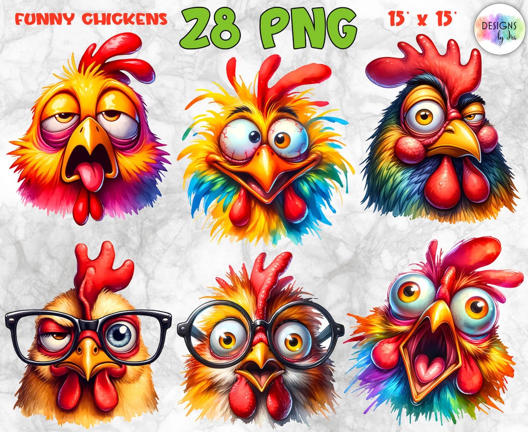 Funny Sarcastic Chickens Clipart Bundle: Cartoon Comic Illustrations ...