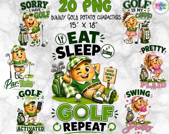 Funny Golf Sublimation Bundle PNG | Golf Potato Characters | Golf Shirt Designs | Golf Lover PNG | 20 Funny Golf PNG Files