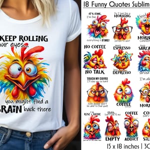 Paquete de sublimación de pollo sarcástico / Paquete de citas sarcásticas / Ilustraciones divertidas de pollitos / Citas divertidas de la mañana / Descarga digital