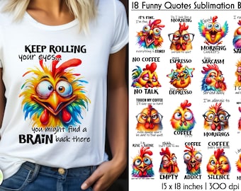 Sarcastic Chicken PNG Bundle: Funny Morning Quotes (Digital Download)