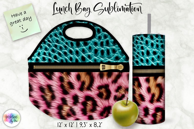 Lunch Bag Sublimation Bundle 20 oz Tumbler Wrap Bundle Animal Print Patterns Realistic Fur Texture Designs Embossed Leather Effect image 4