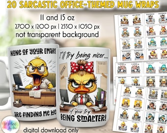 Sarcastic Coffee Mug Bundle, Funny Office Mug Sublimation PNG, Coffee Humor Printable Designs, Grumpy Animals Mug Wrap