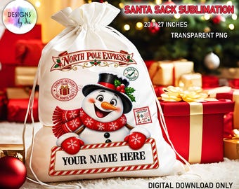 Santa Sack Sublimation, Snowman Santa Sack Print, Personalized Christmas Sack Sublimation, North Pole Gift Bag Design, Digital Download