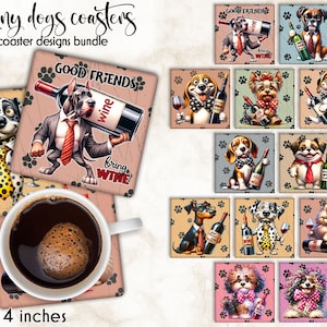 Funny Dogs Coaster Sublimation Bundle | Square Coaster Designs Bundle | Dog Lover Coaster Designs | Wine Lover Gift Idea | Digital Art