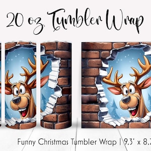 Funny Reindeer Christmas Tumbler Wrap: Broken Brick Wall (Digital Download)