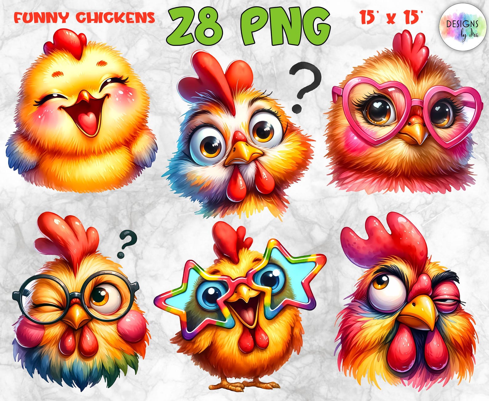 Funny Sarcastic Chickens Clipart Bundle: Cartoon Comic Illustrations ...