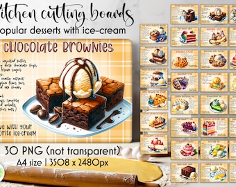 Dessert Recipes Cutting Board Bundle: Cake & Ice Cream (PNG)