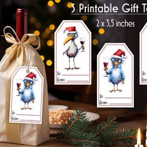 Christmas Gift Tags Bundle Wine Bag Gift Tag Funny Chickens with Wine Illustration Printable Christmas Gift Tags Digital Downoad image 3