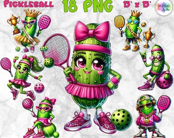 Pickleball Clipart Bundle | Cute Pickle Illustration | Pickleball Character | Fun Pickleball PNG Designs for Sublimation | Digital Download