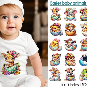 Cute Baby Animals Sublimation Bundle | Easter Animals Bundle | Easter Eggshell PNG | Happy Easter | Baby Animals Popping Out from the Egg