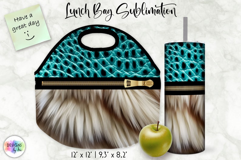 Lunch Bag Sublimation Bundle 20 oz Tumbler Wrap Bundle Animal Print Patterns Realistic Fur Texture Designs Embossed Leather Effect image 9