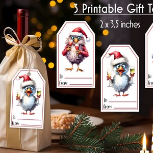 Christmas Gift Tags Bundle Wine Bag Gift Tag Funny Chickens with Wine Illustration Printable Christmas Gift Tags Digital Downoad image 5