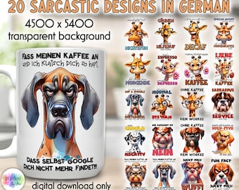 Sarcastic Coffee Mug Sublimation Bundle | Sarkastische Designs auf Deutsch | Kaffeewitz Sprüche PNG Bundle | Humorvolle Sublimation