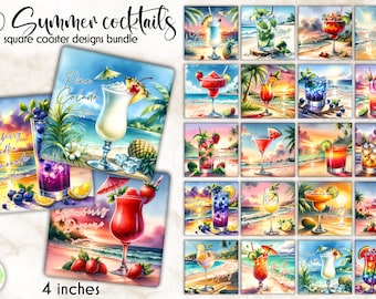 Tropical Beach Coaster: Summer Cocktails Sublimation Bundle (Digital)