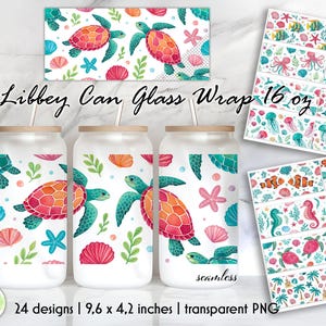 Summer Libbey Glass Can Wrap Bundle | Sea Themed Can Glass Wrap | Tropical Fish Glass Can Sublimation | 16 oz Glass Can Wrap Design