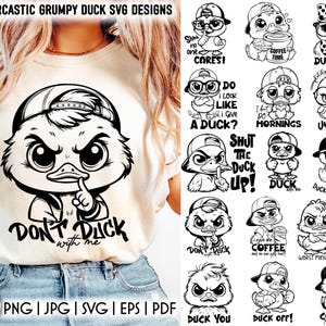 Pacchetto SVG sarcastico / Pacchetto SVG Grumpy Duck / Pacchetto PNG Funny Duck / Citazioni sarcastiche / Stampe divertenti per magliette / Download digitale
