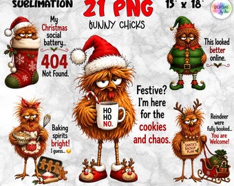 Funny Christmas Chicken Sublimation Bundle, Christmas Quotes Sublimation Designs, Holiday Chicken PNG, Funny Poultry Christmas Clipart
