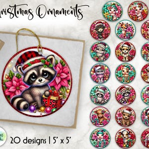 Christmas Ornaments Sublimation Bundle | Cute Winter Animals PNG | Glitter Christmas Ornaments | Digital Download | Christmas Animals PNG