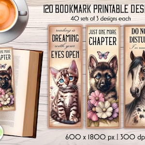 Vintage Kitten & Puppy Bookmarks: Floral Book Lover Quotes (Printable PNG)