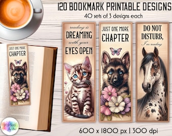 Vintage Kitten & Puppy Bookmarks: Floral Book Lover Quotes (Printable PNG)