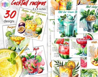 Cocktail Recipe Coaster PNG Bundle: Summer Drinks (Digital Download)