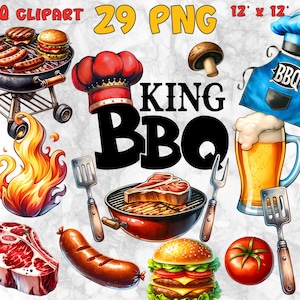 Zestaw clipartów BBQ | Sublimacja BBQ King | Clipart z grilla | Impreza na świeżym powietrzu | Clipart z miłośnikiem grilla | Sublimacja grilla | Sztuka cyfrowa