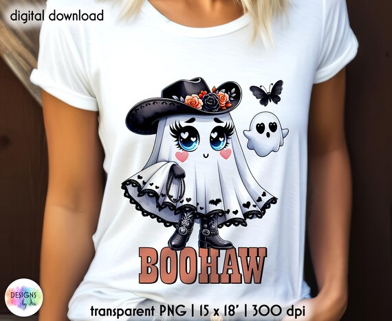 Cute Baby Ghost Sublimation | Boohaw Halloween Cute Print | Sweet Ghost with Bow | Digital Download | Halloween PNG | Howdy Halloween Print
