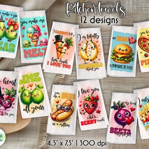 Paquete de paños de cocina con divertidos juegos de palabras sobre comida (descarga digital)