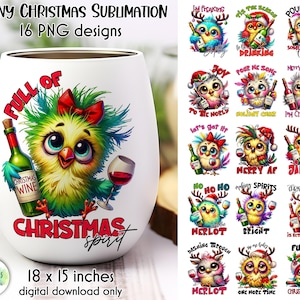 Paquete de pájaros navideños sarcásticos / Sublimación de pájaros divertidos / Diseño de vaso de vino navideño / Paquete navideño para amantes del vino / Vaso de vino
