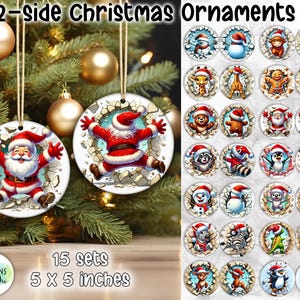 Both Side Christmas Ornaments Bundle | Broken Wall Christmas Ornaments | Holiday Decor | Cute Christmas Animals PNG | Christmas Ornaments image 1