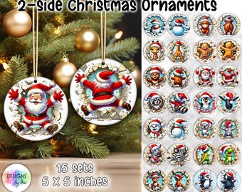 Both Side Christmas Ornaments Bundle | Broken Wall Christmas Ornaments | Holiday Decor | Cute Christmas Animals PNG | Christmas Ornaments