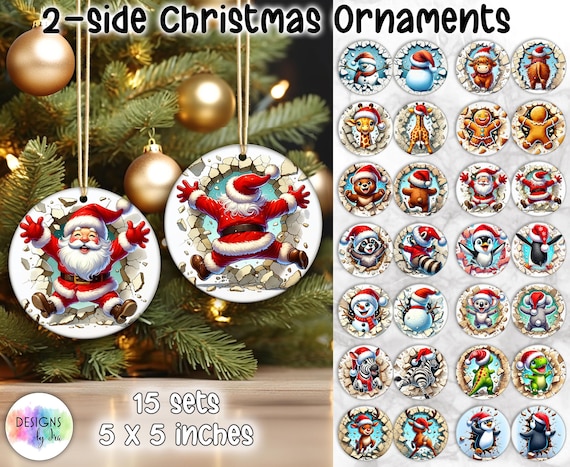 Both Side Christmas Ornaments Bundle | Broken Wall Christmas Ornaments | Holiday Decor | Cute Christmas Animals PNG | Christmas Ornaments