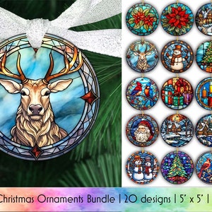 Stained Glass Look Christmas Ornaments Bundle | Christmas Ornaments Sublimation | Christmas Tree Decor | Digital download