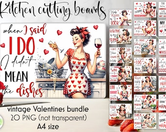 Funny Retro Valentine Cutting Boards Bundle | Vintage Pinup Housewife Illustration | Kitchen Cutting Board Design | Glass Board Bundle |